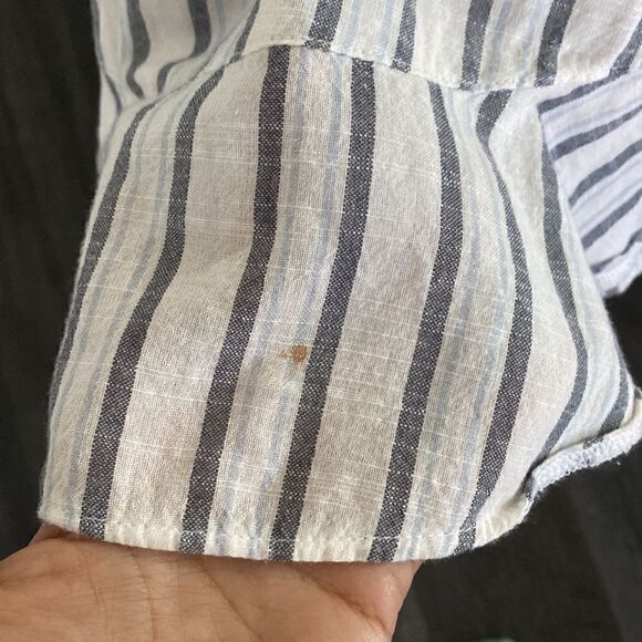 Abercrombie & Fitch White Blue Striped Wrap Ruffle Mini Dress - Picture 9 of 9